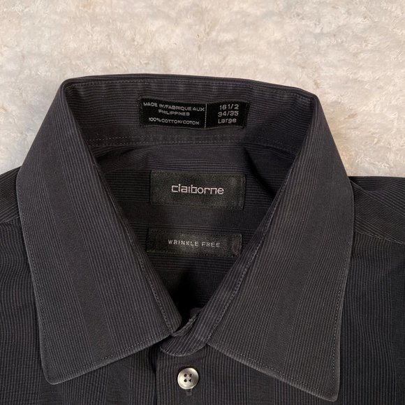 Claiborne Shirt Men's Long Sleeve Casual Button Up Collared Striped Blue Large - Picture 2 of 8